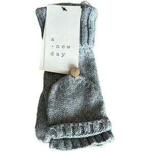 A New Day Women's Light Charcoal Gray Knit Flip Top Gloves - NWT